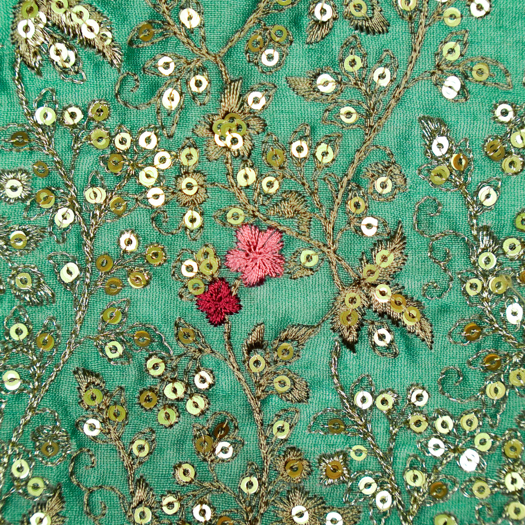Mehraj Jaal on Teal Silk Chanderi Embroidered Fabric