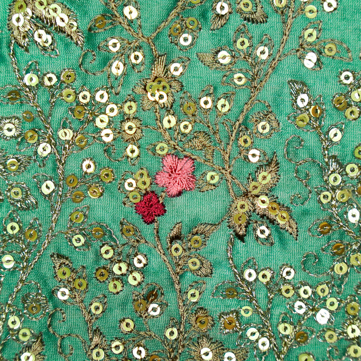 Mehraj Jaal on Teal Silk Chanderi Embroidered Fabric