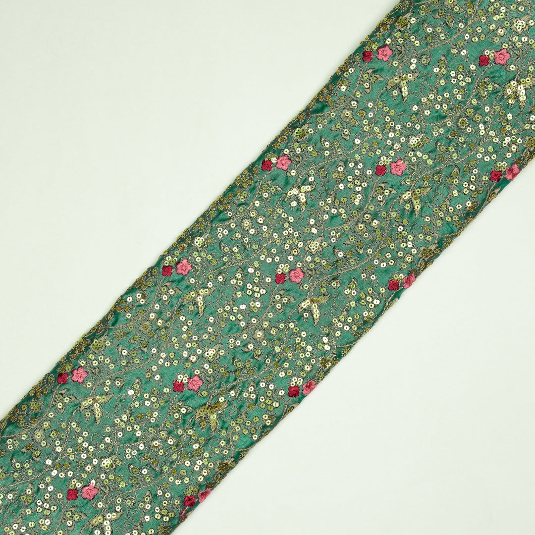 Mehraj Jaal on Teal Silk Chanderi Embroidered Fabric