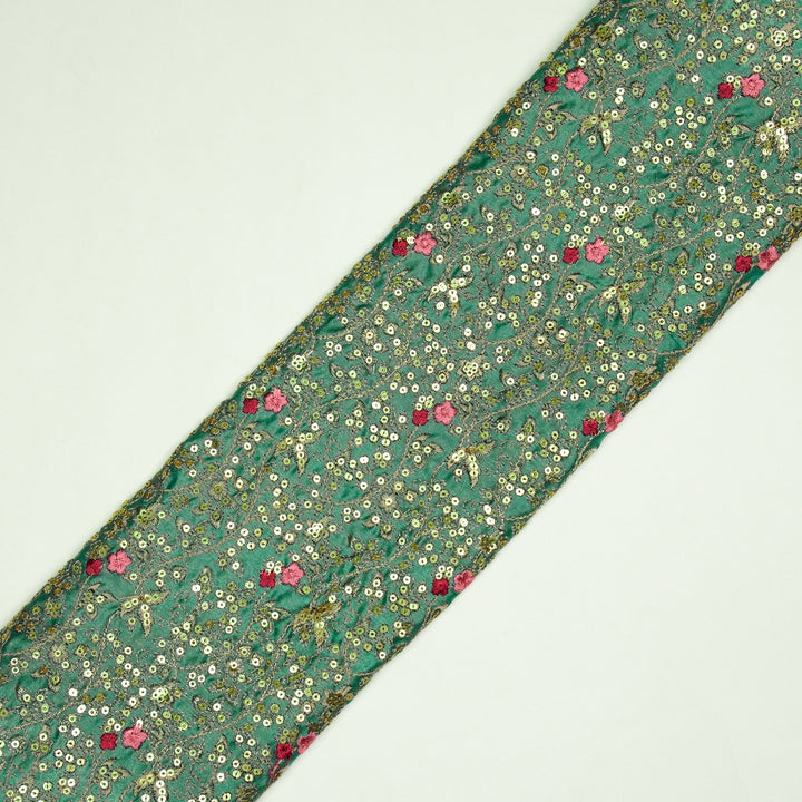Mehraj Jaal on Teal Silk Chanderi Embroidered Fabric