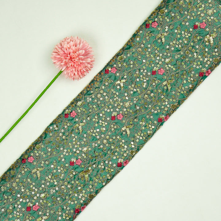 Mehraj Jaal on Teal Silk Chanderi Embroidered Fabric