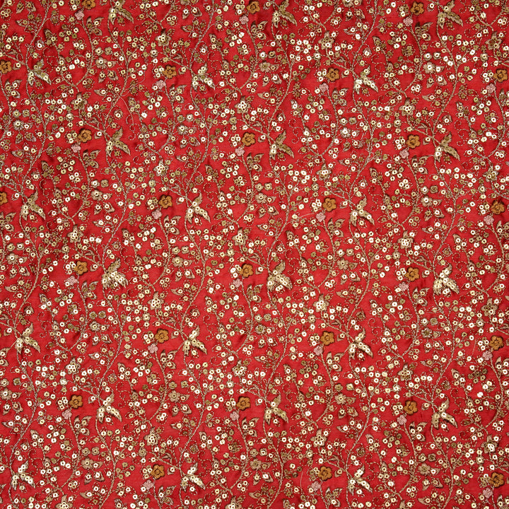 Mehraj Jaal on Crimson Red Silk Chanderi Embroidered Fabric
