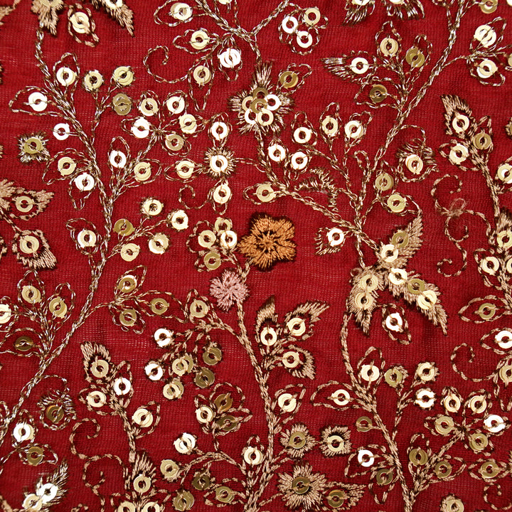 Mehraj Jaal on Crimson Red Silk Chanderi Embroidered Fabric