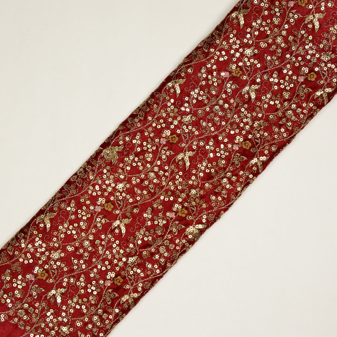 Mehraj Jaal on Crimson Red Silk Chanderi Embroidered Fabric