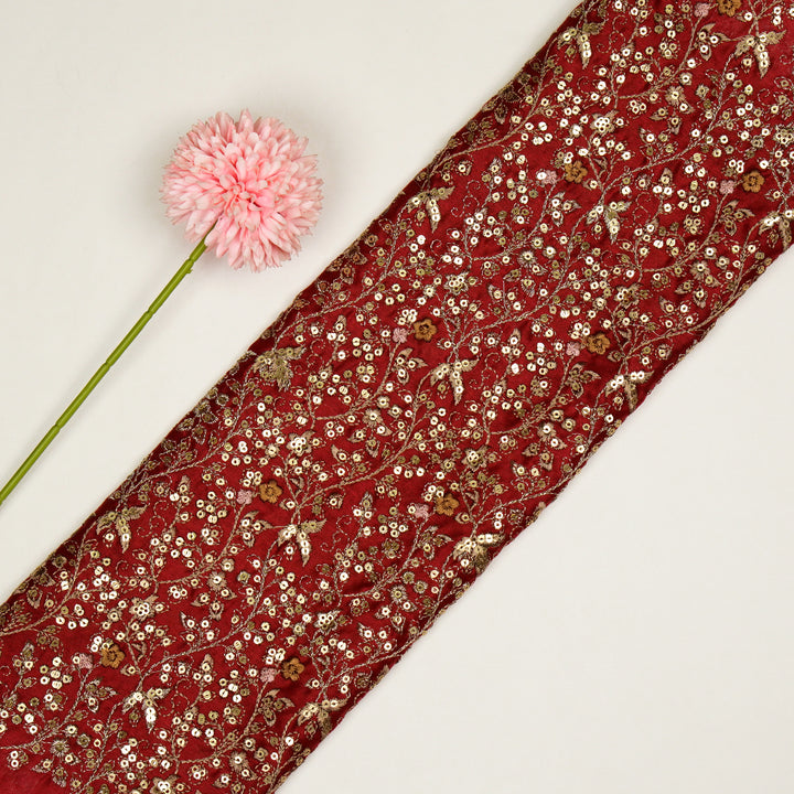 Mehraj Jaal on Crimson Red Silk Chanderi Embroidered Fabric