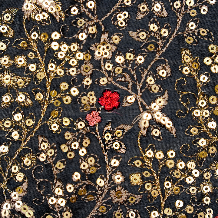 Mehraj Jaal on Charcoal Silk Chanderi Embroidered Fabric