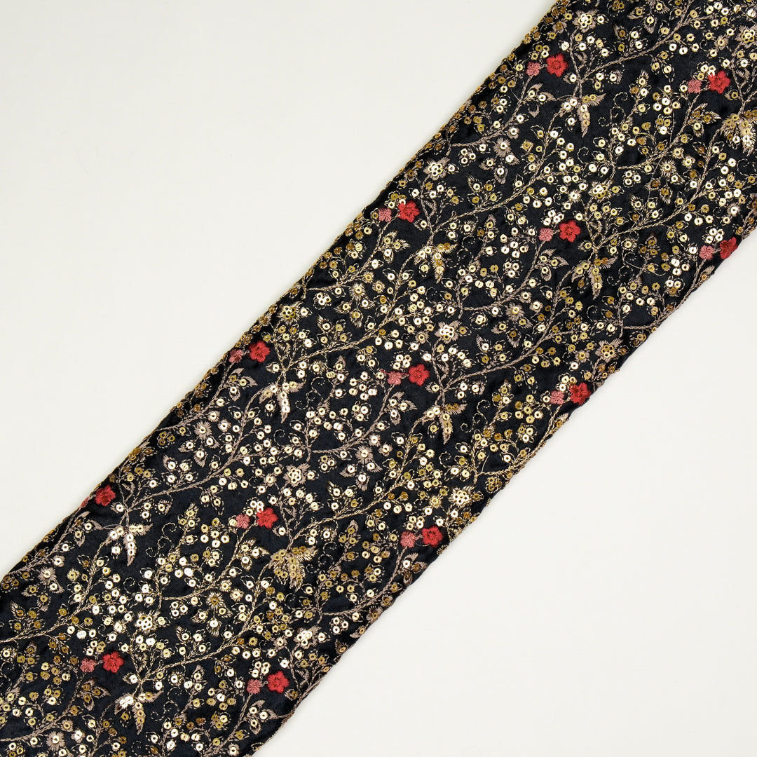 Mehraj Jaal on Charcoal Silk Chanderi Embroidered Fabric