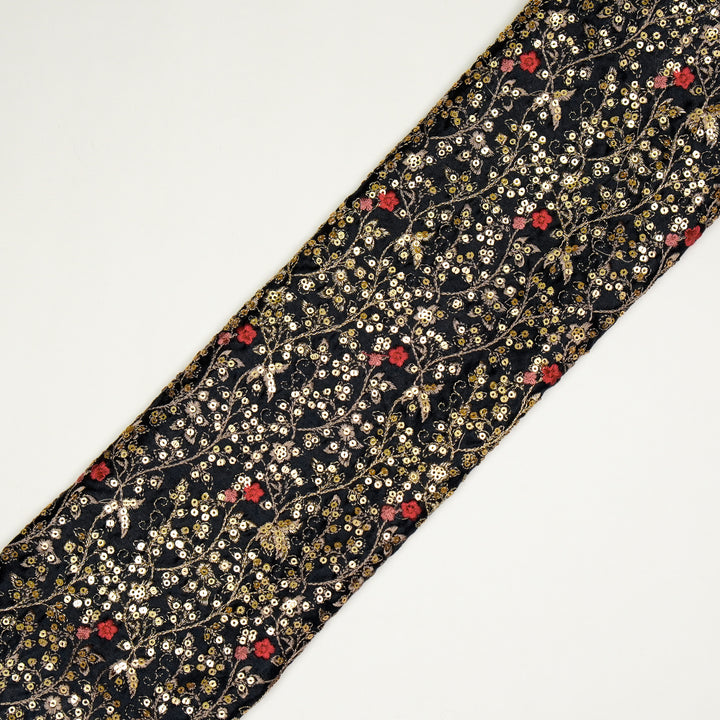 Mehraj Jaal on Charcoal Silk Chanderi Embroidered Fabric