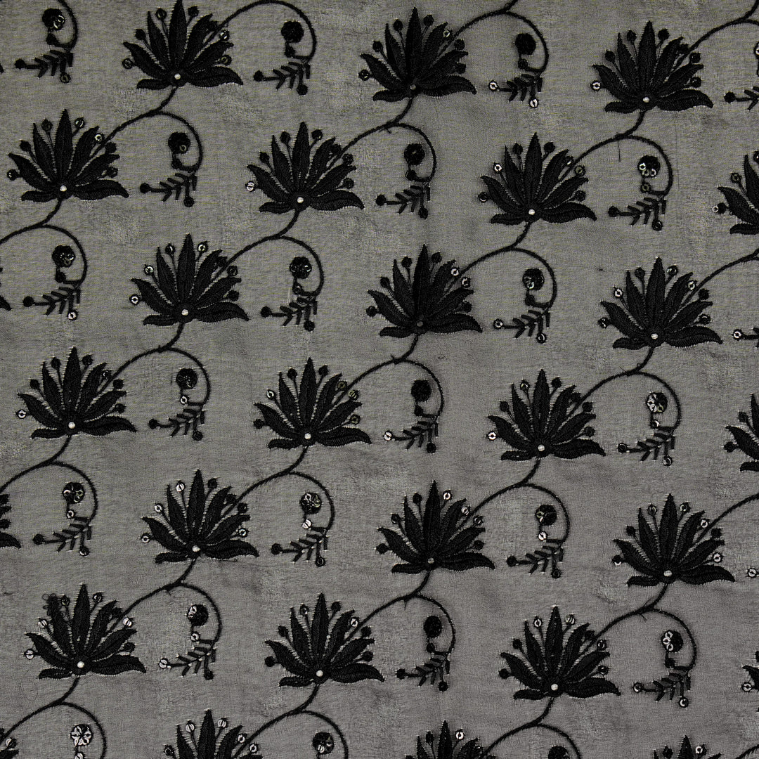 Kaaya Jaal on Black Silk Organza Embroidered Fabric