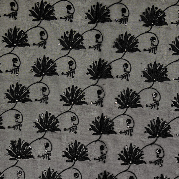 Kaaya Jaal on Black Silk Organza Embroidered Fabric