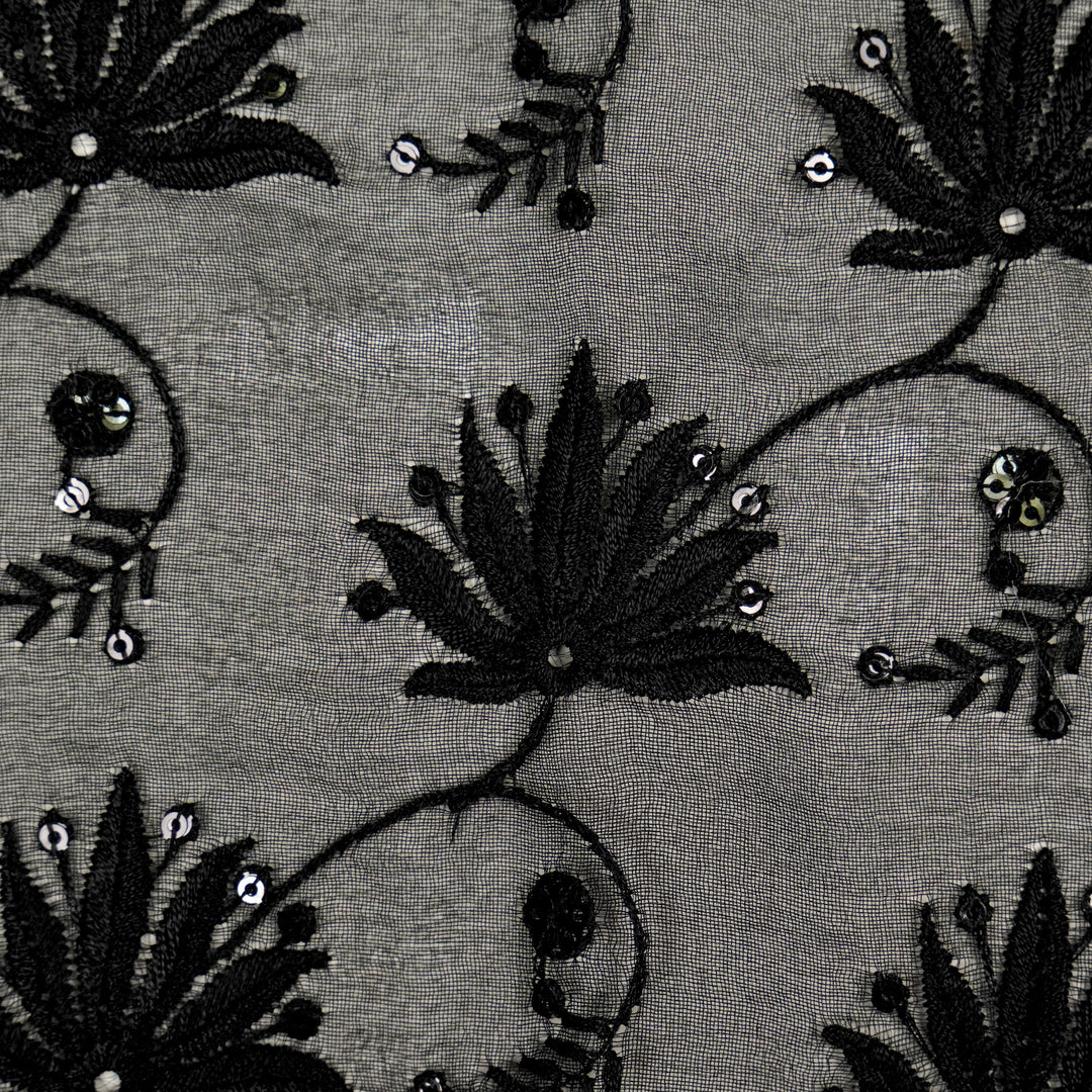 Kaaya Jaal on Black Silk Organza Embroidered Fabric