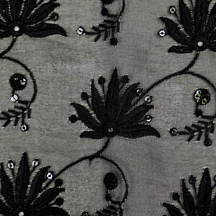 Kaaya Jaal on Black Silk Organza Embroidered Fabric