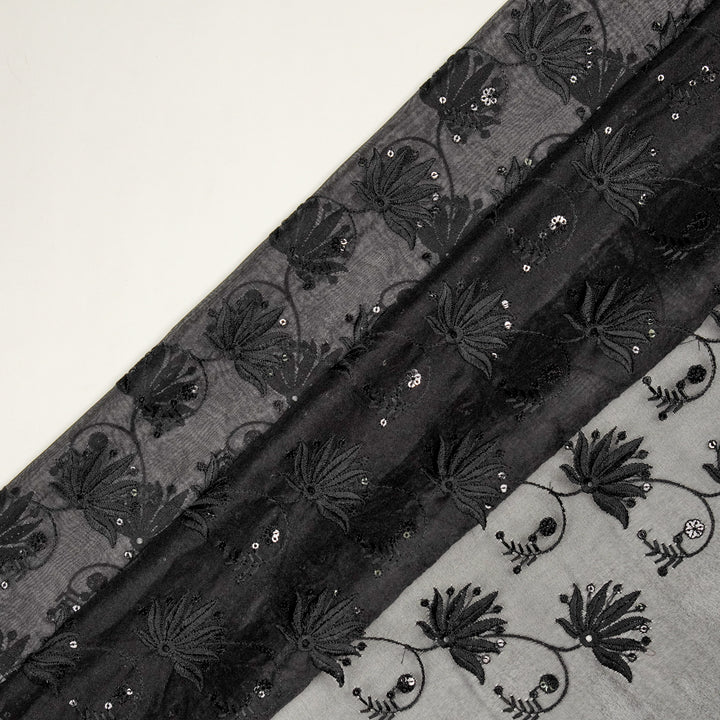 Kaaya Jaal on Black Silk Organza Embroidered Fabric