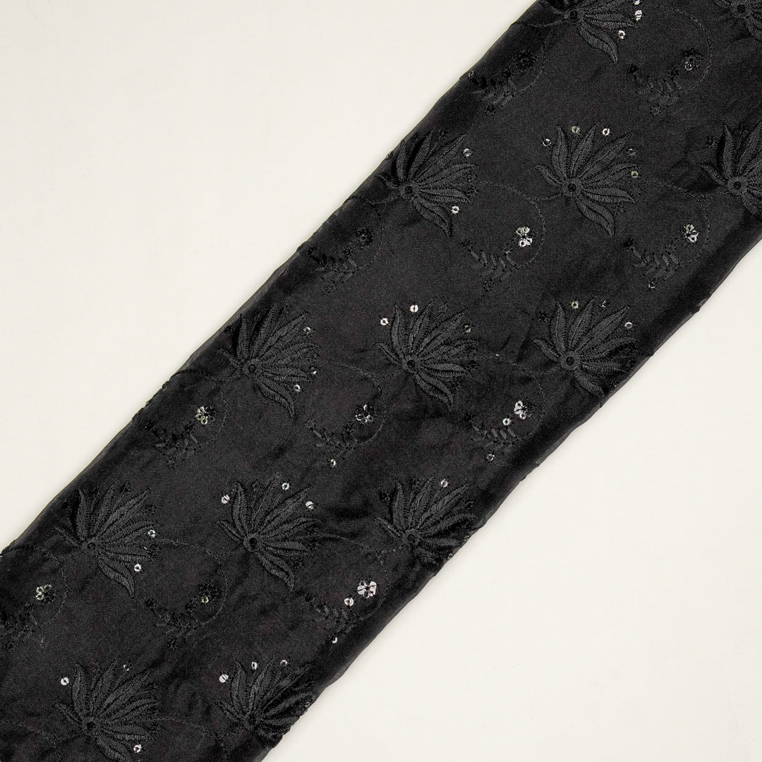 Kaaya Jaal on Black Silk Organza Embroidered Fabric