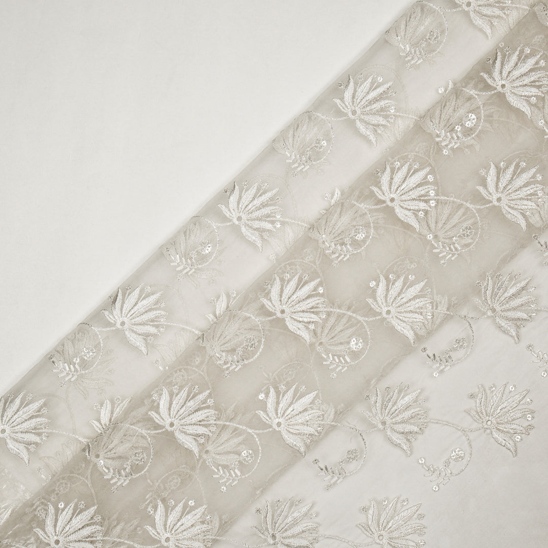 Kaaya Jaal on Natural Ivory Silk Organza Embroidered Fabric