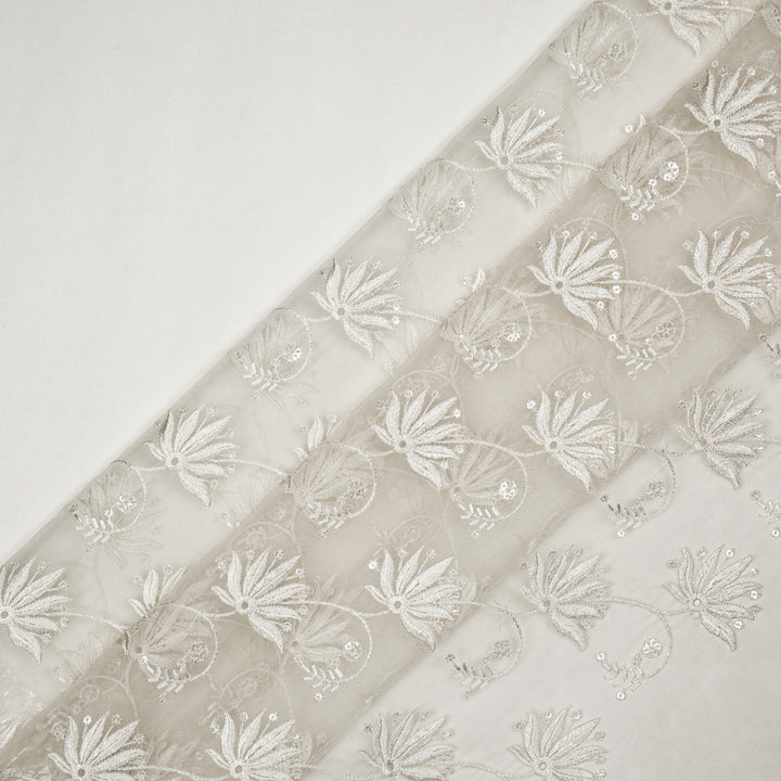 Kaaya Jaal on Natural Ivory Silk Organza Embroidered Fabric