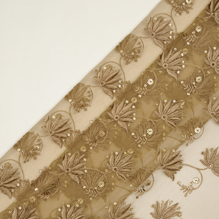 Kaaya Jaal on Chiku Silk Organza Embroidered Fabric