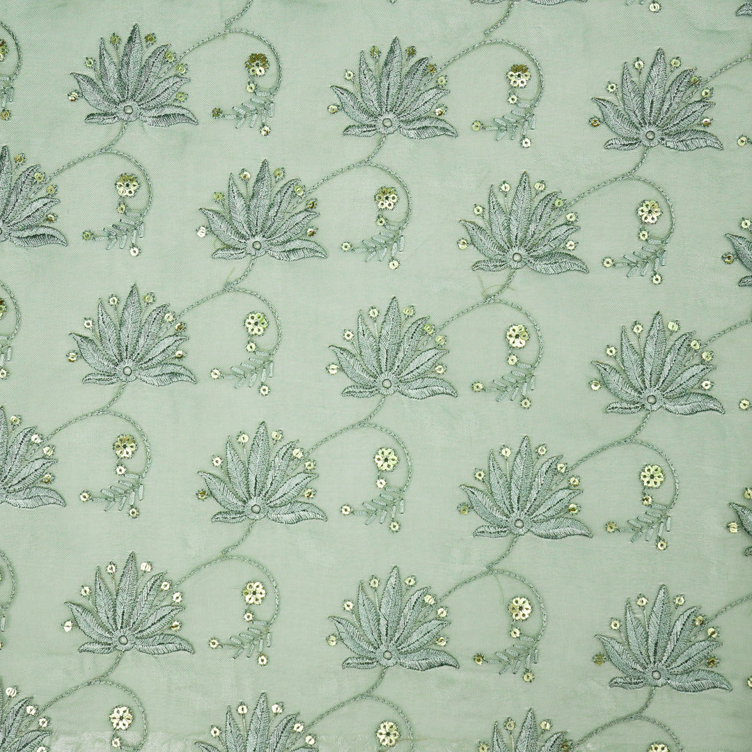 Kaaya Jaal on Sea Green Silk Organza Embroidered Fabric