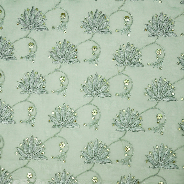 Kaaya Jaal on Sea Green Silk Organza Embroidered Fabric