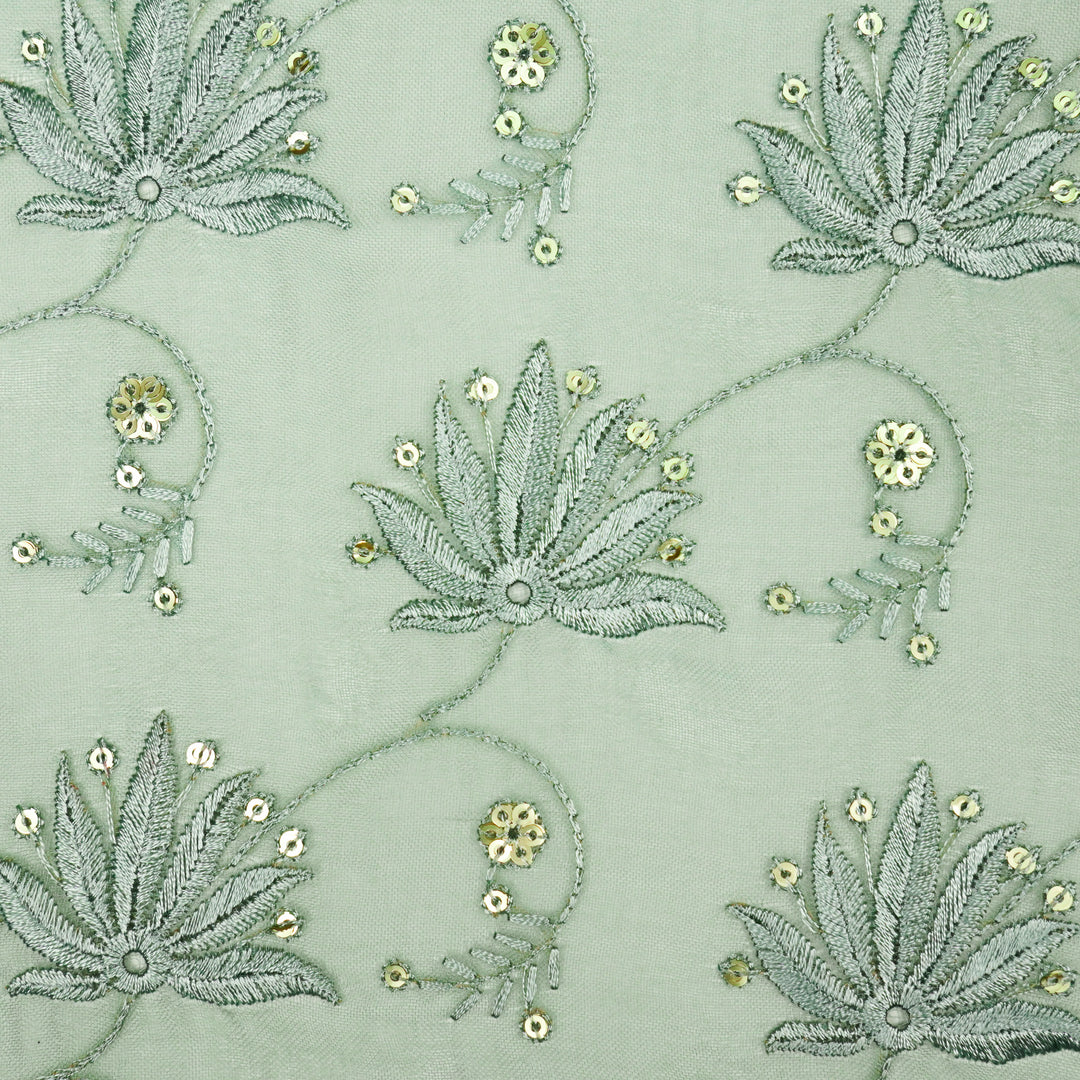 Kaaya Jaal on Sea Green Silk Organza Embroidered Fabric
