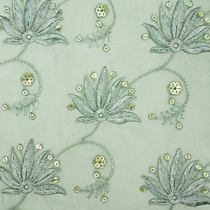 Kaaya Jaal on Sea Green Silk Organza Embroidered Fabric