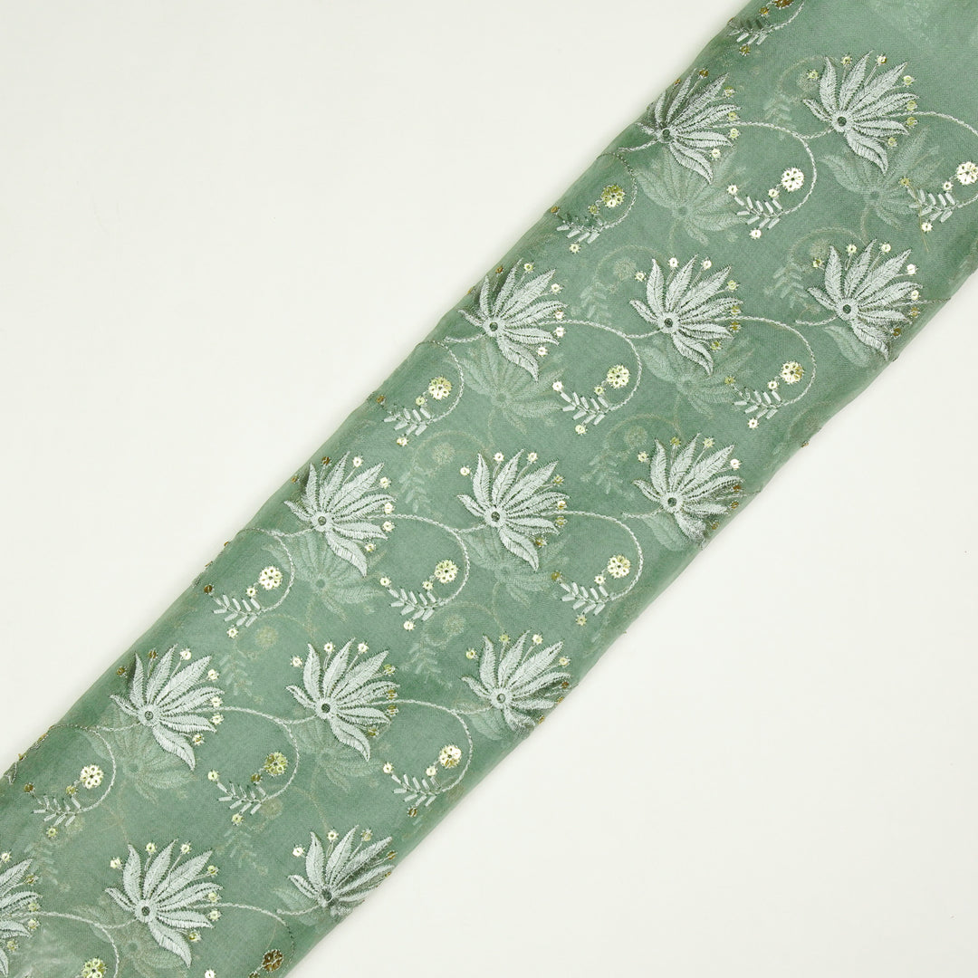 Kaaya Jaal on Sea Green Silk Organza Embroidered Fabric