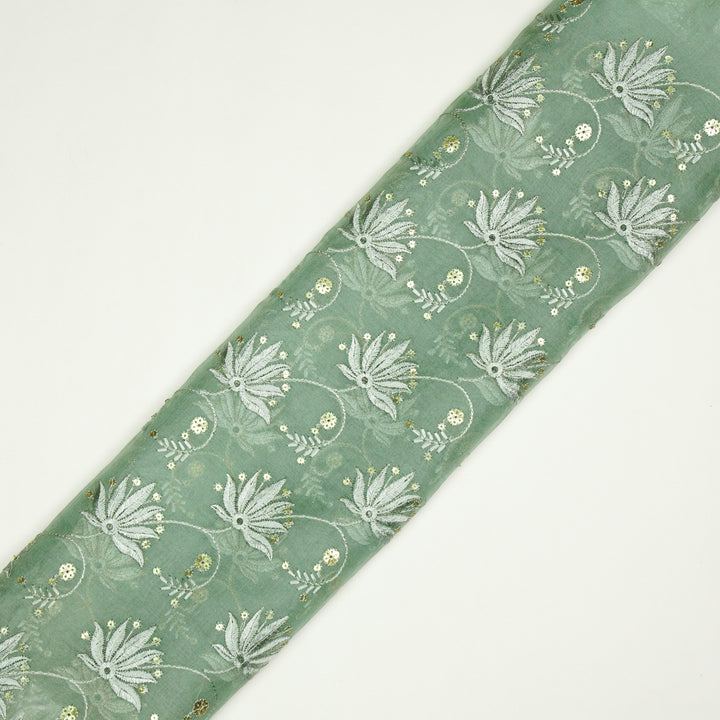 Kaaya Jaal on Sea Green Silk Organza Embroidered Fabric