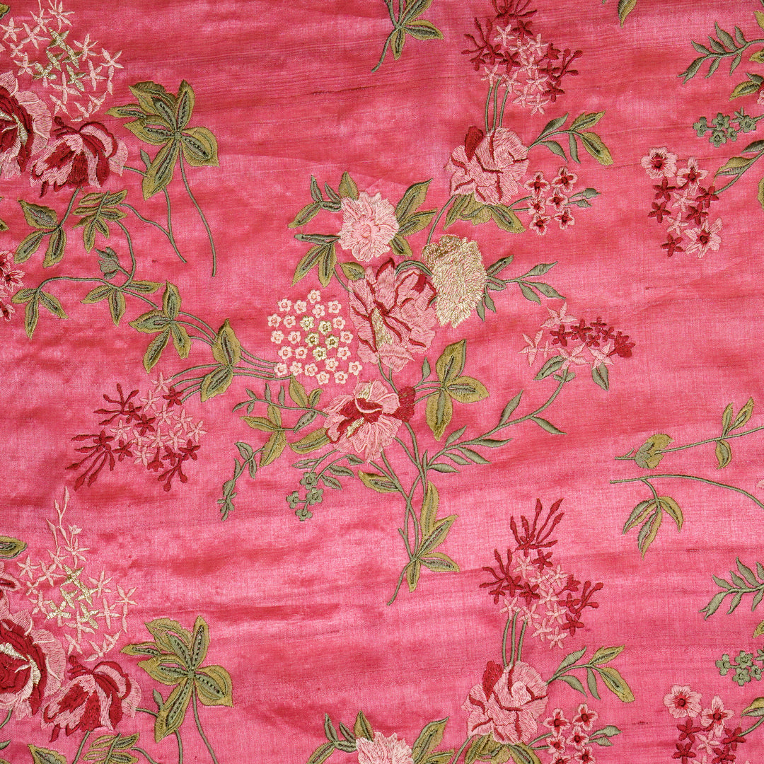 Sharvani Jaal On Light Fuxia Tussar Silk Embroidered Fabric