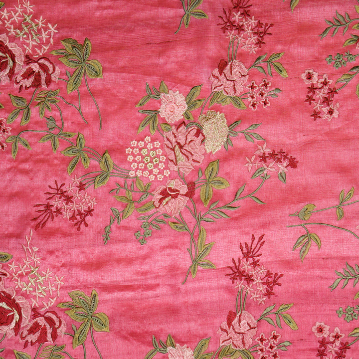 Sharvani Jaal On Light Fuxia Tussar Silk Embroidered Fabric