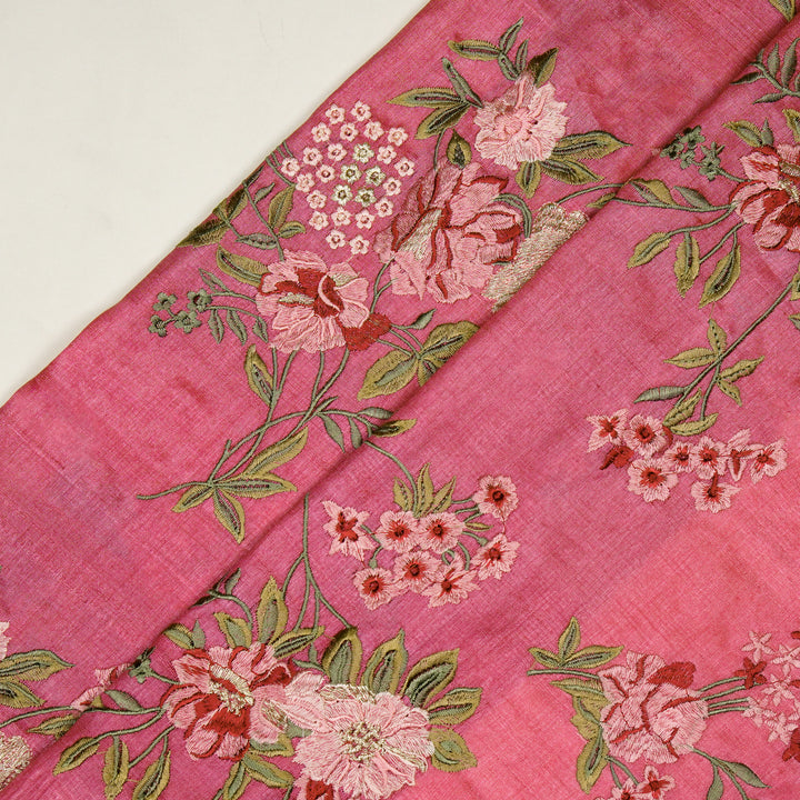 Sharvani Jaal On Light Fuxia Tussar Silk Embroidered Fabric