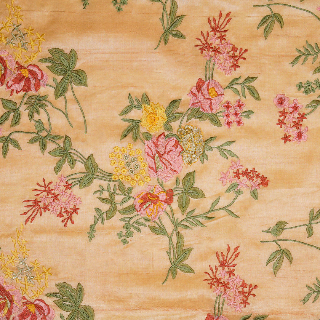 Sharvani Jaal On Light Peach Tussar Silk Embroidered Fabric