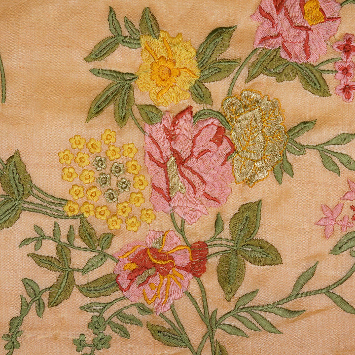 Sharvani Jaal On Light Peach Tussar Silk Embroidered Fabric
