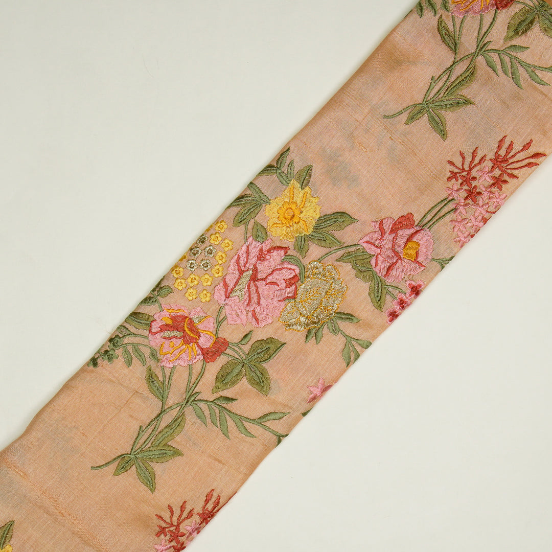 Sharvani Jaal On Light Peach Tussar Silk Embroidered Fabric