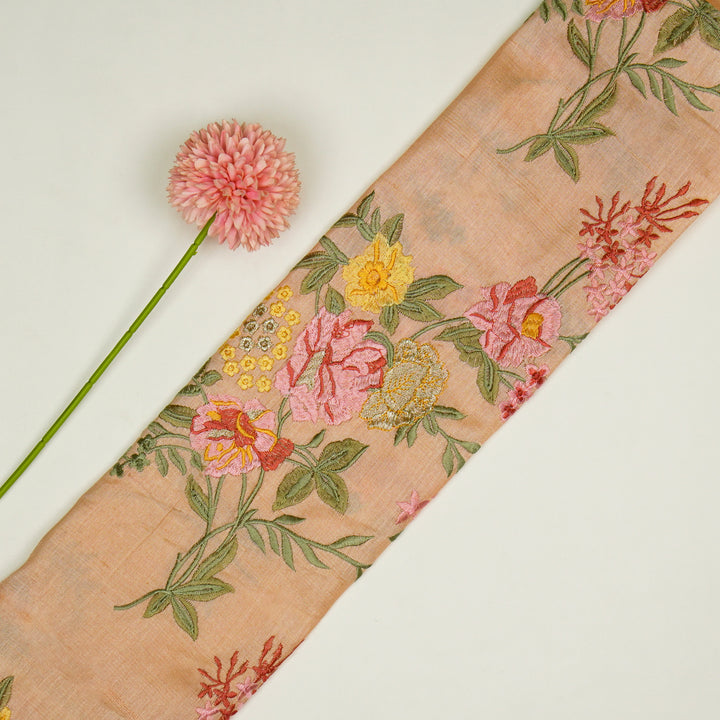 Sharvani Jaal On Light Peach Tussar Silk Embroidered Fabric