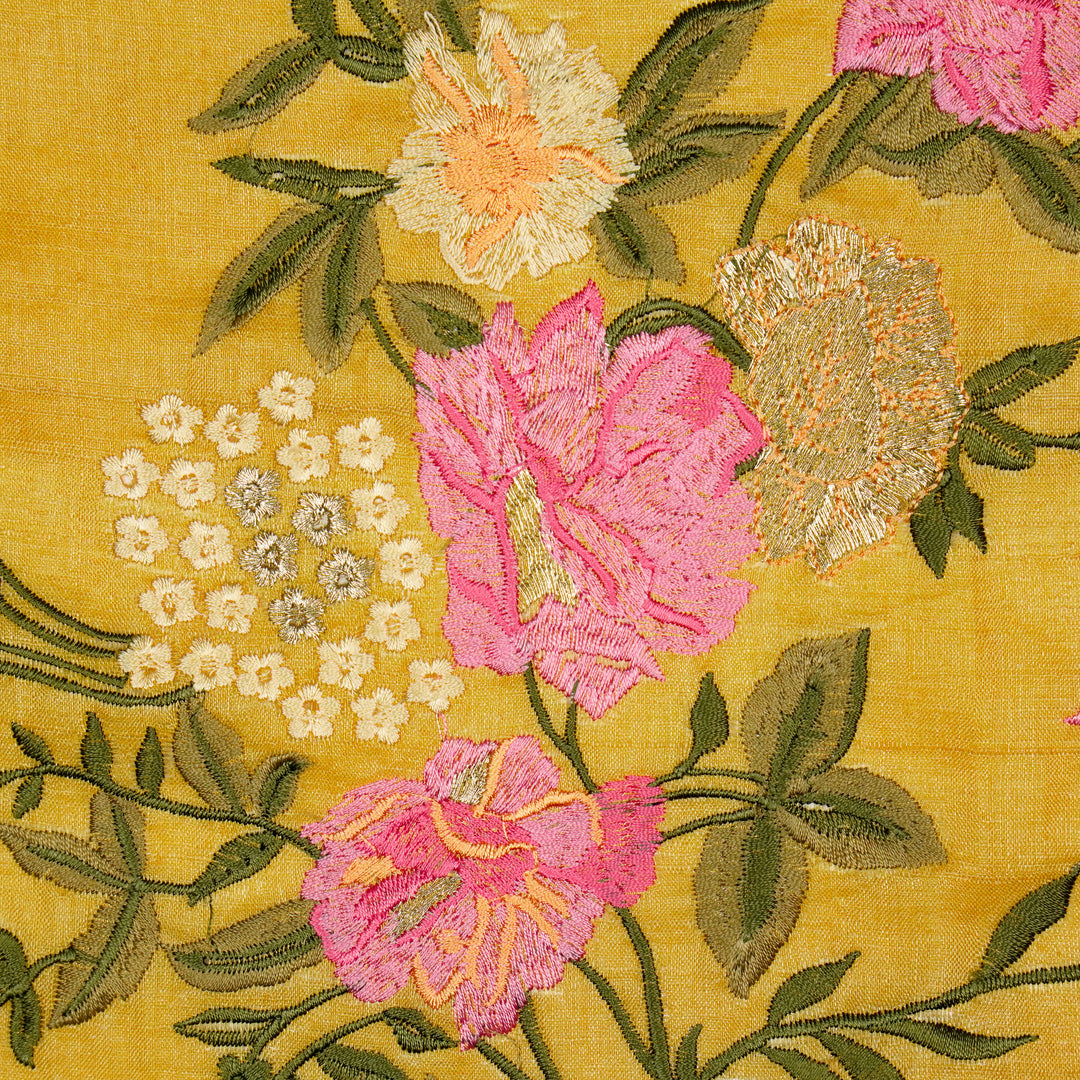 Sharvani Jaal On Gold Tussar Silk Embroidered Fabric
