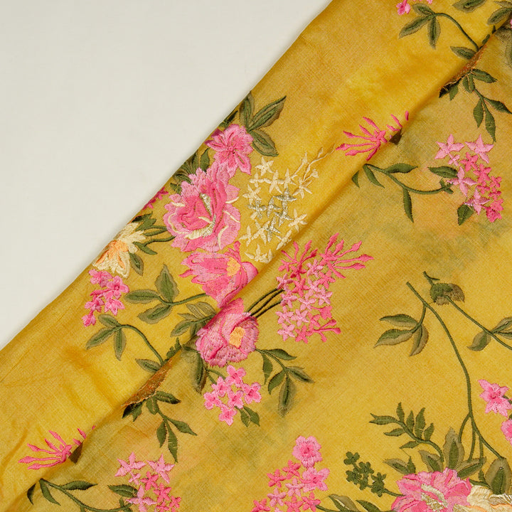 Sharvani Jaal On Gold Tussar Silk Embroidered Fabric