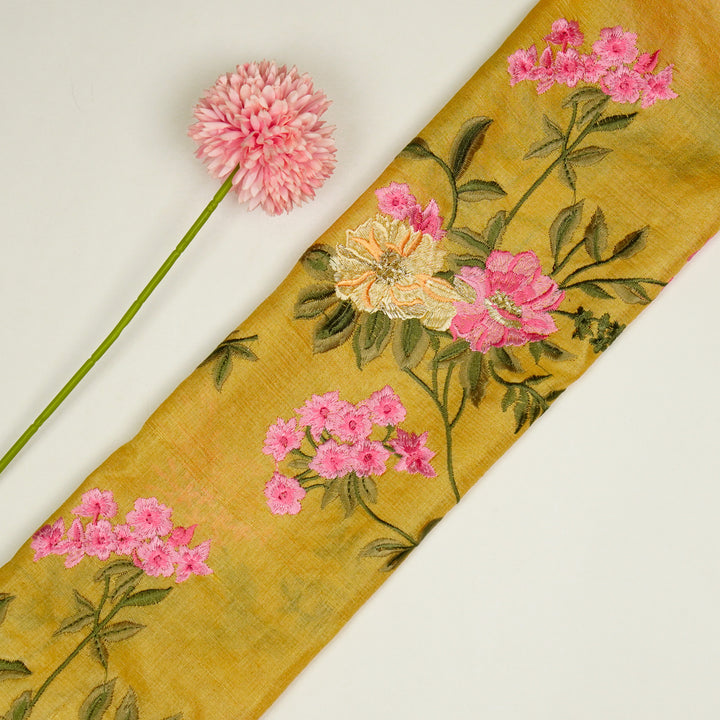 Sharvani Jaal On Gold Tussar Silk Embroidered Fabric