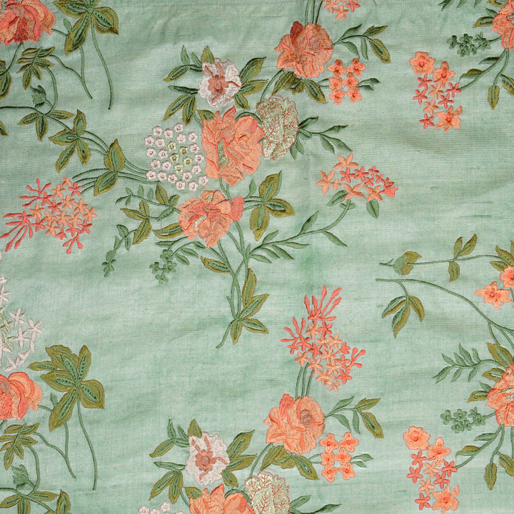 Sharvani Jaal On Light Teal Tussar Silk Embroidered Fabric