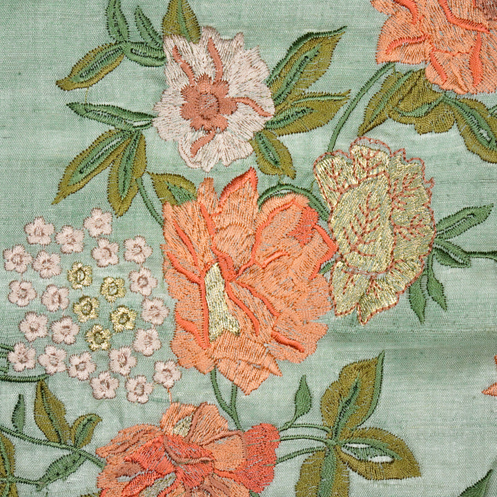 Sharvani Jaal On Light Teal Tussar Silk Embroidered Fabric