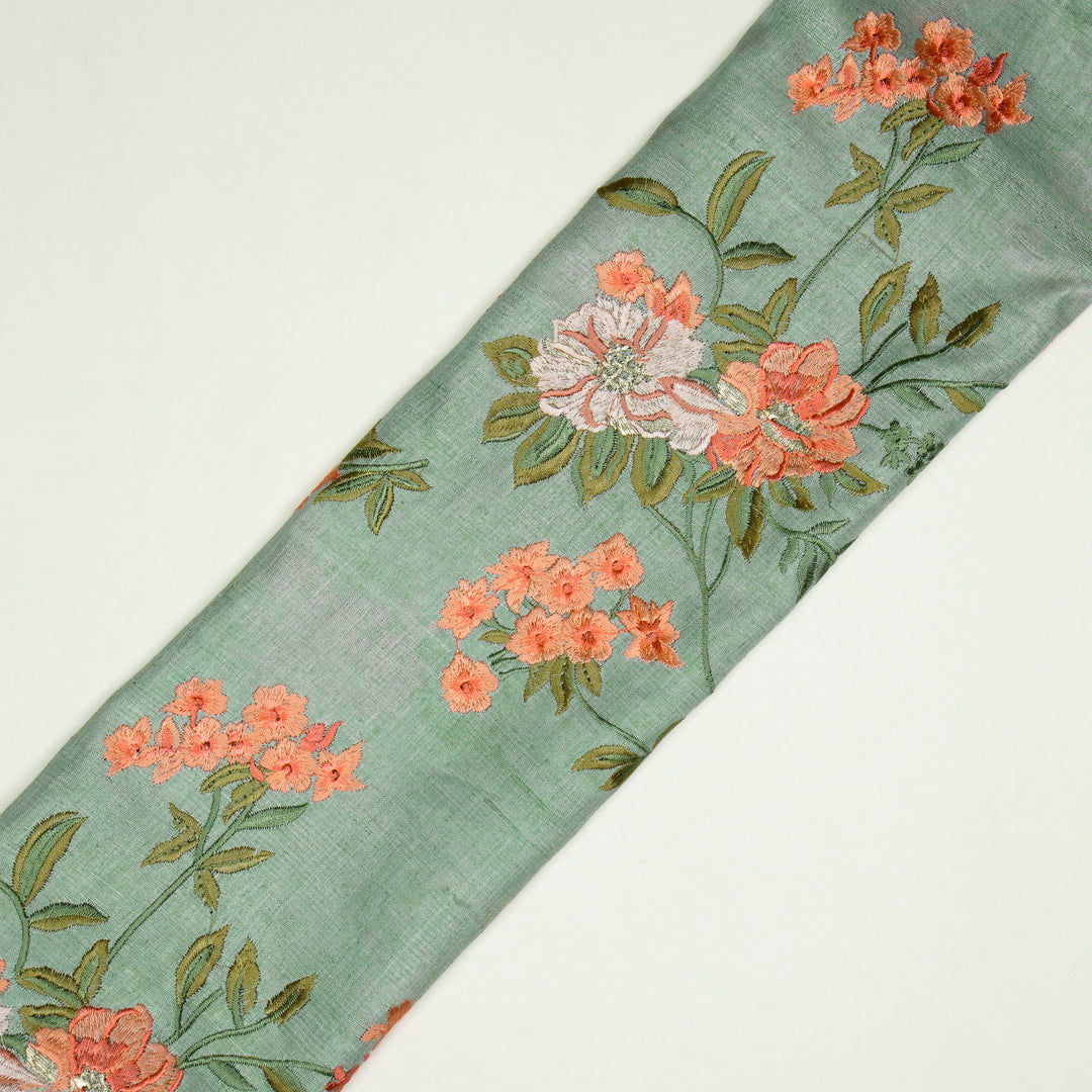 Sharvani Jaal On Light Teal Tussar Silk Embroidered Fabric