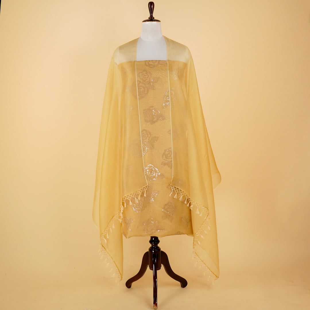 Zoya Buta Suit fabric set on Silk Organza (Unstitched)- Chiku