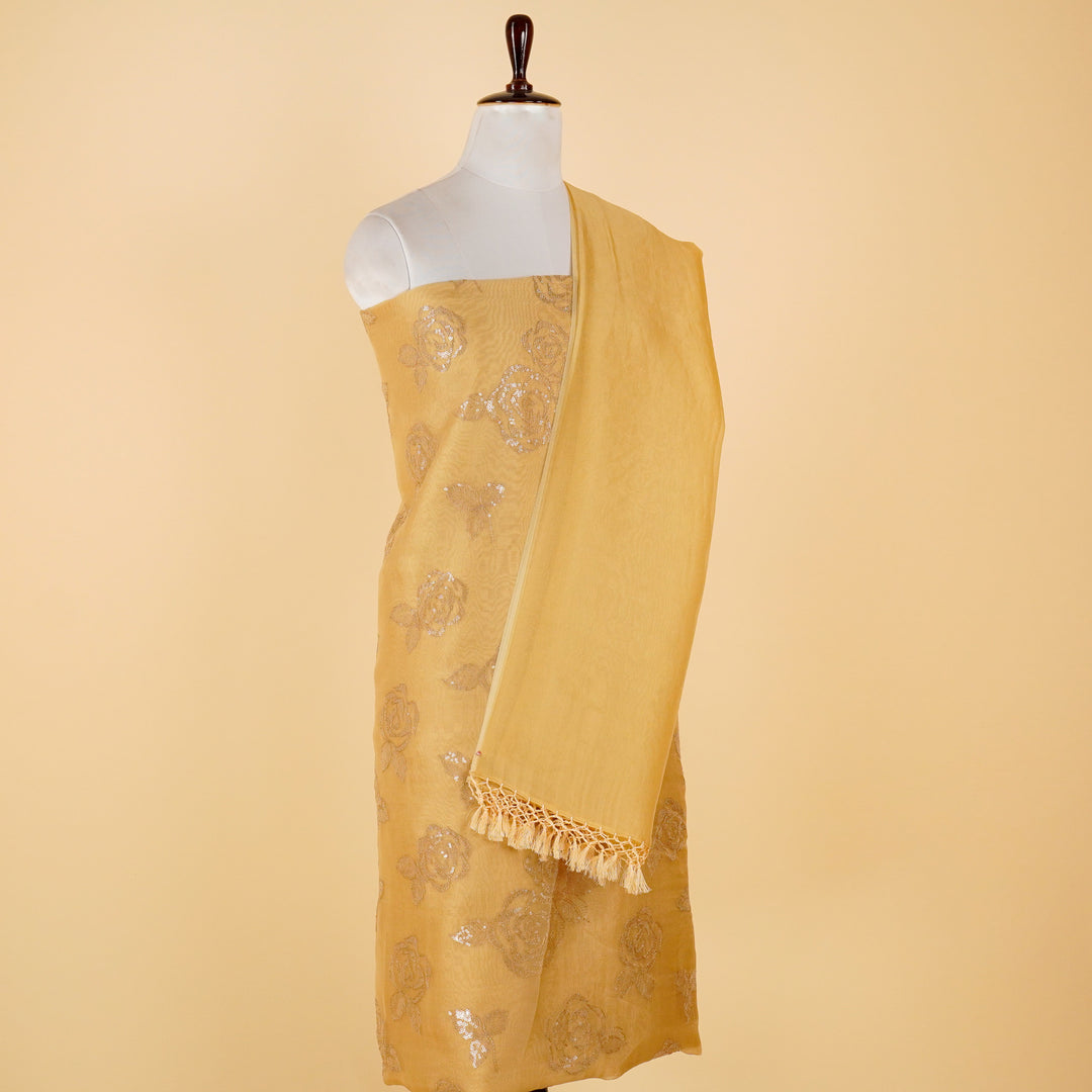 Zoya Buta Suit fabric set on Silk Organza (Unstitched)- Chiku