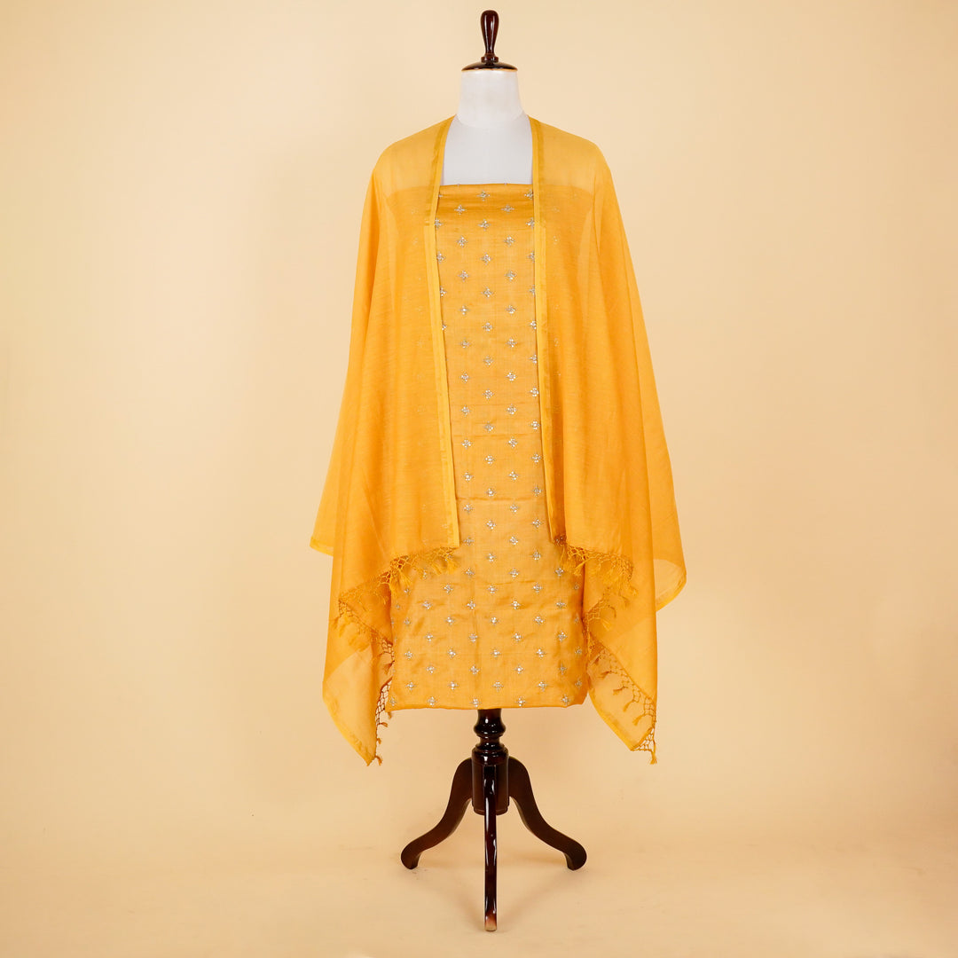 Mizaazi Buti Suit fabric set on Tussar Silk (Unstitched)- Gold