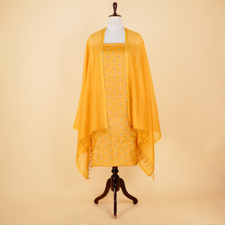 Mizaazi Buti Suit fabric set on Tussar Silk (Unstitched)- Gold
