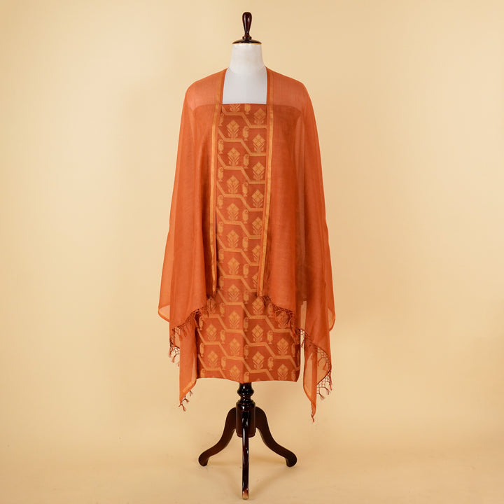 Faiza Suit Fabric Set On Jacquard (Unstitched)- Matte Rust