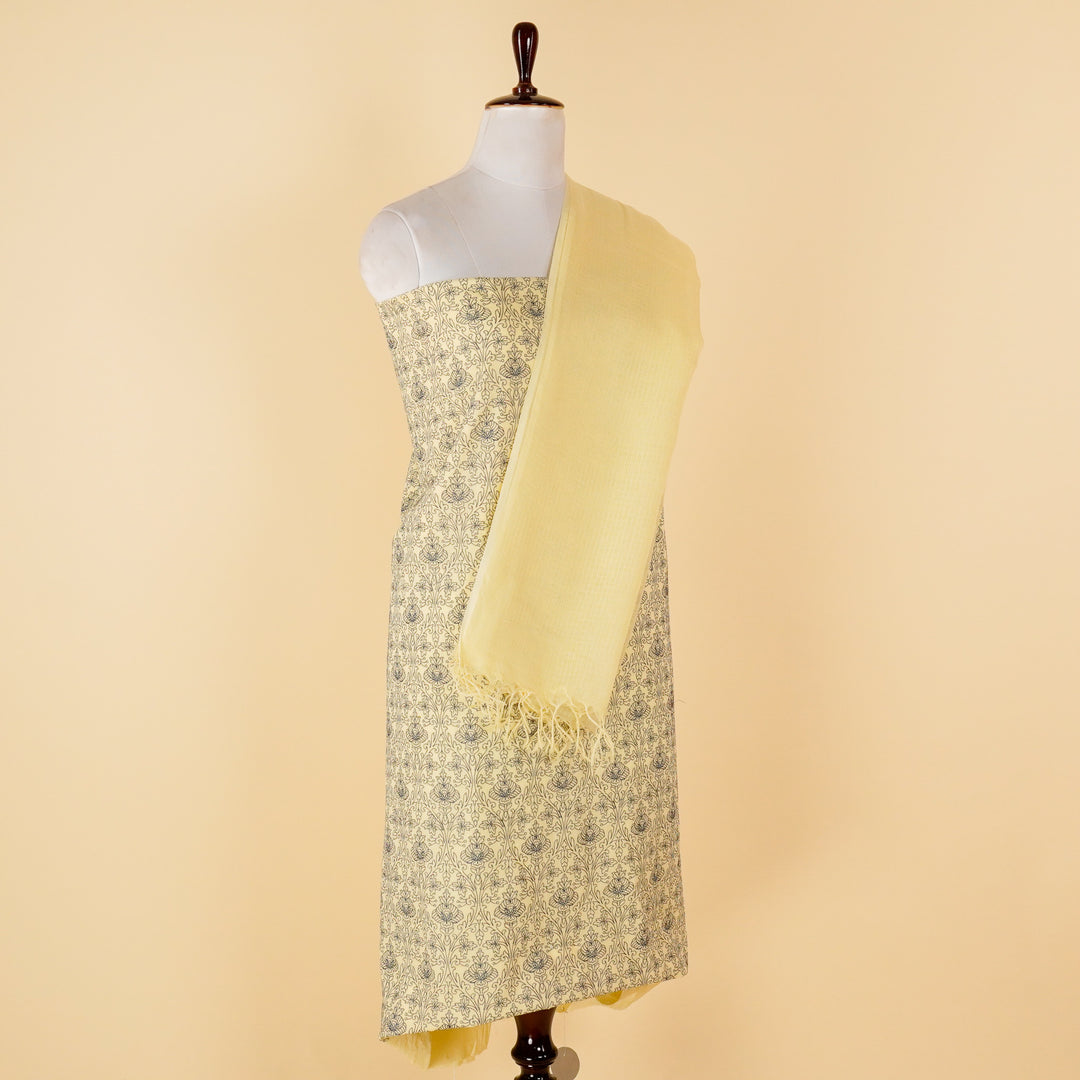 Kalgi Jaal Suit Fabric Set On Malmal (Unstitched)- Lemon