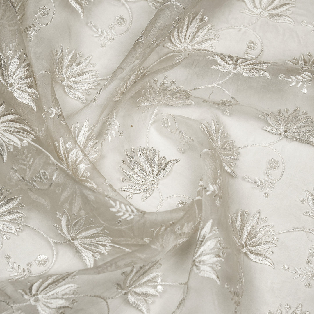Kaaya Jaal on Natural Ivory Silk Organza Embroidered Fabric