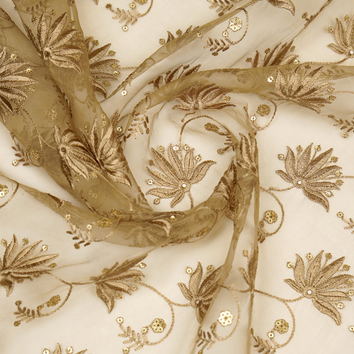 Kaaya Jaal on Chiku Silk Organza Embroidered Fabric