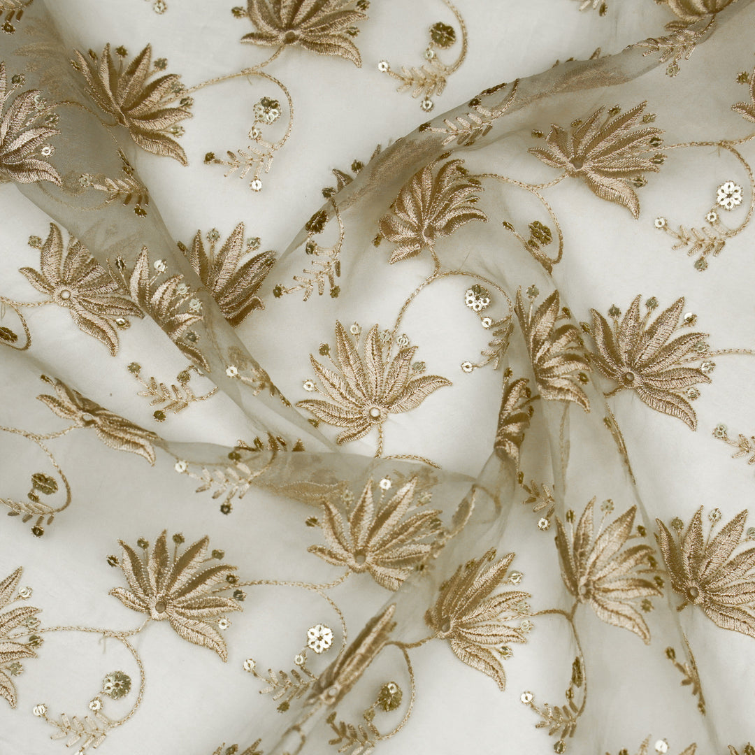 Kaaya Jaal on Ecru Silk Organza Embroidered Fabric