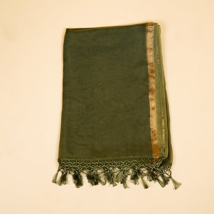 Siza Buta Suit Fabric Set On Munga Silk (Unstitched)- Dark Olive Green